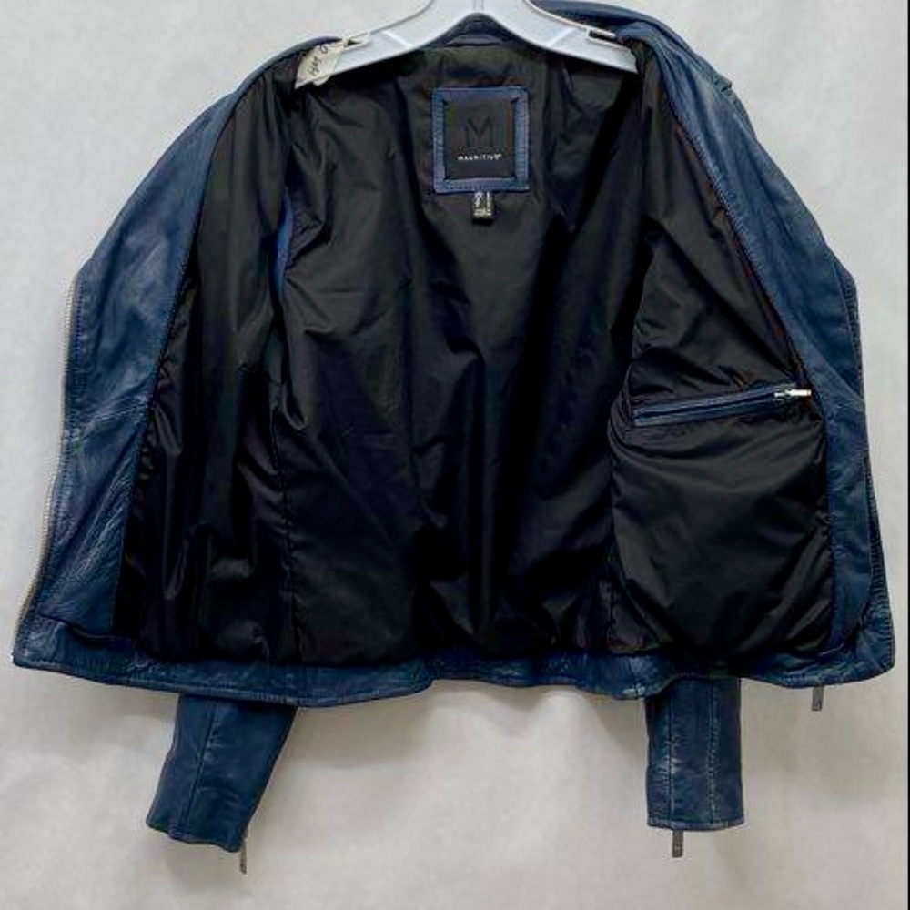 Mauritius Teal Leather Moto Jacket Cropped Biker Gold Hardware Small - Picture 6 of 11
